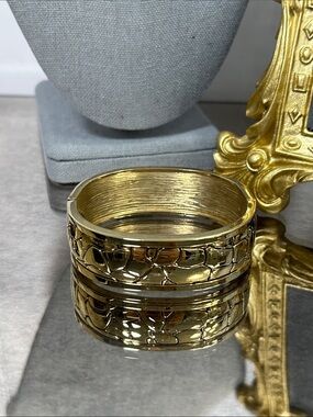 Gold Tone Textured Wide Bangle Bracelet